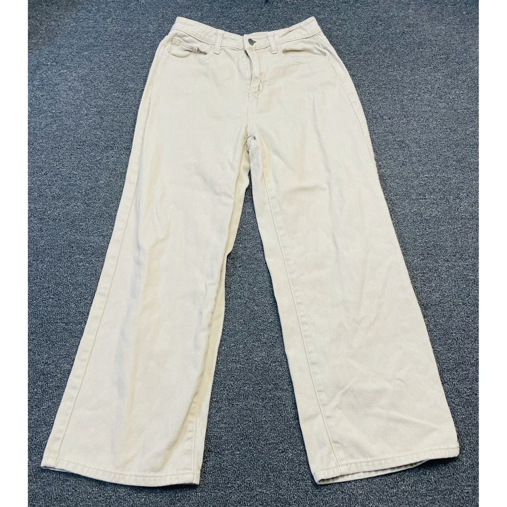 Dazy Jeans Womens L Beige Denim Cotton Wide Leg High Rise Streetwear Minimalist